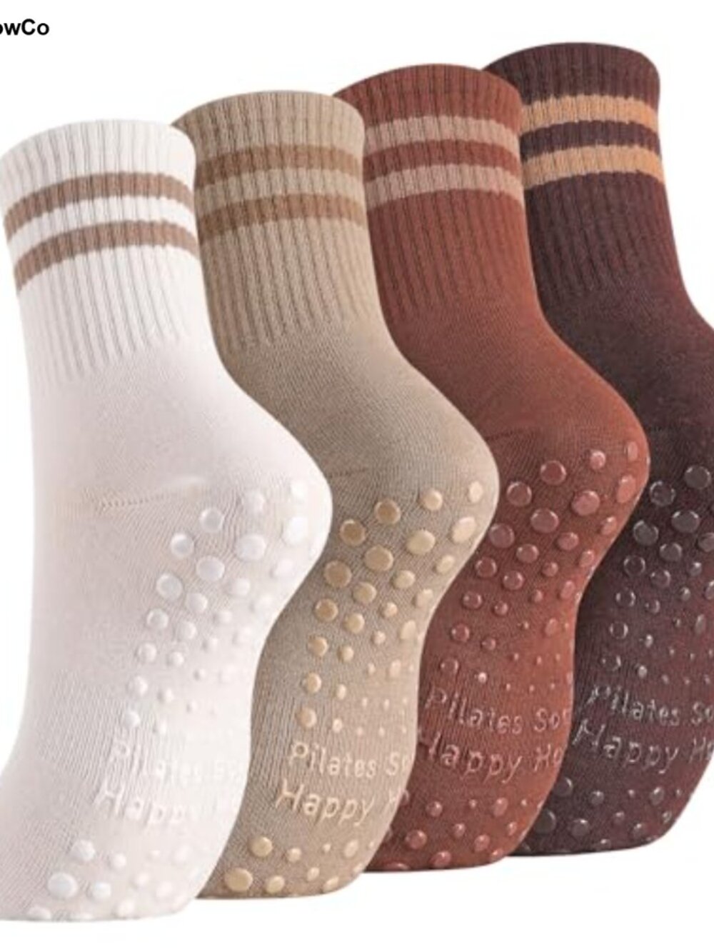 4 Pairs Women's Grippy Yoga Pilates Socks Non-Slip Cotton Mid-Calf